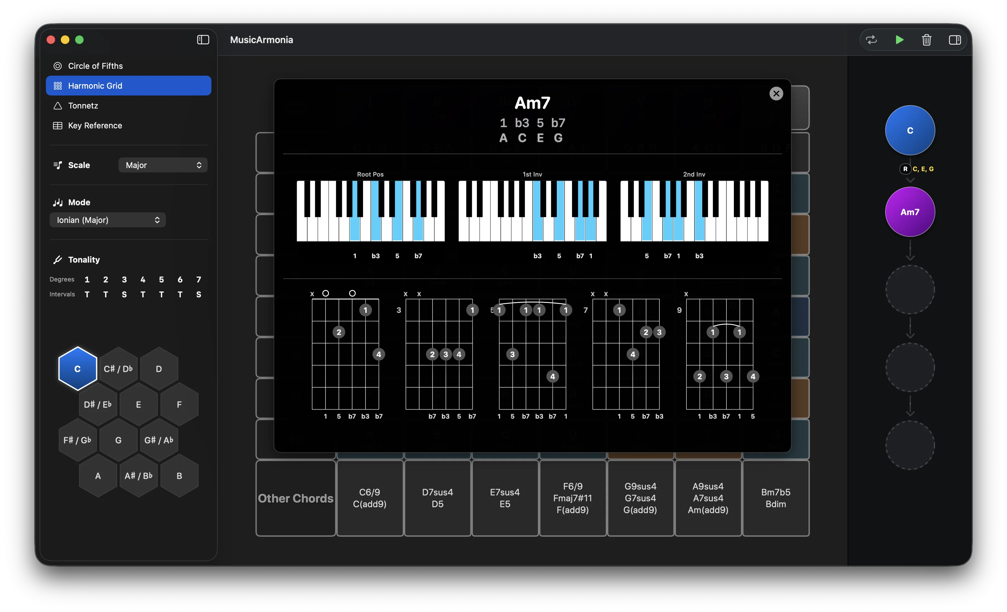 Harmonic Grid view displaying diatonic chords arranged by function